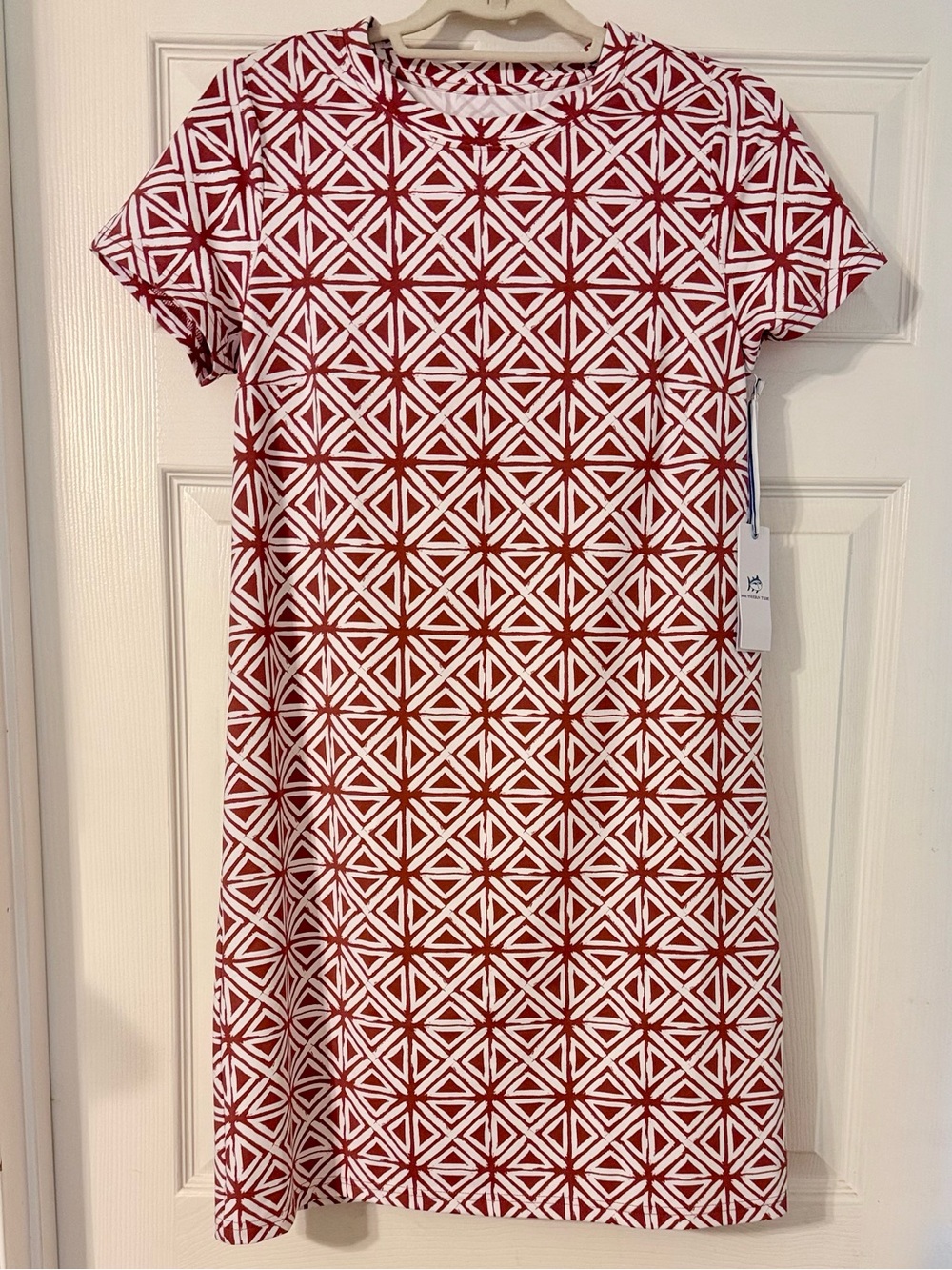 Southern Tide Red & White Geometric Shift Dress, NWT SIZE S